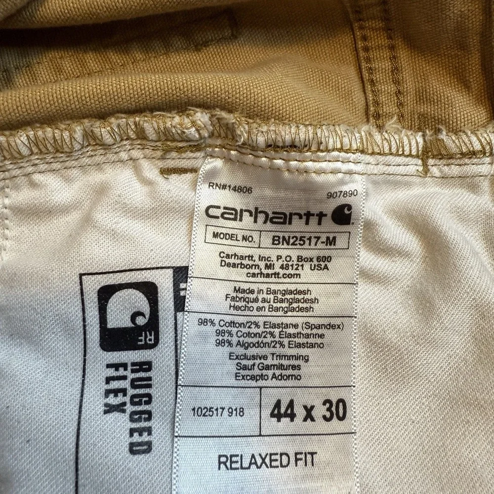 Carhartt Rugged Flex 102517 Rigby Canvas Work Pants Men 44x30 Brown Phone Pocket
